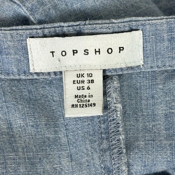 Topshop Ruffle Sleeve Chambray Button Front Dress - Picture 5 of 10